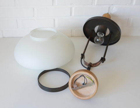 Vintage Lantern Pendant Light | Mid Century Opaline Glass Chandelier | Rewired Yugoslavian Hanging Lamp | Rustic Colonial