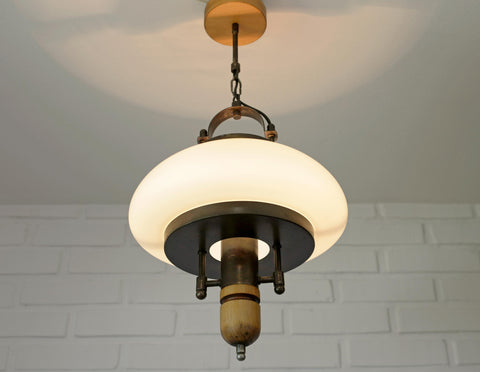 Vintage Lantern Pendant Light | Mid Century Opaline Glass Chandelier | Rewired Yugoslavian Hanging Lamp | Rustic Colonial