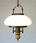 Vintage Lantern Pendant Light | Mid Century Opaline Glass Chandelier | Rewired Yugoslavian Hanging Lamp | Rustic Colonial
