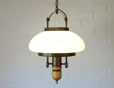 Vintage Lantern Pendant Light | Mid Century Opaline Glass Chandelier | Rewired Yugoslavian Hanging Lamp | Rustic Colonial