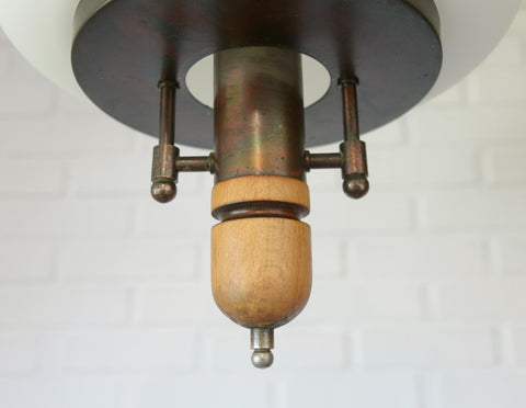 Vintage Lantern Pendant Light | Mid Century Opaline Glass Chandelier | Rewired Yugoslavian Hanging Lamp | Rustic Colonial