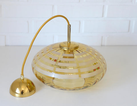 Vintage Mid-Century Amber Glass Pendant Lamp | Floral Glass Chandelier | Retro Kitchen Ceiling Light | Yugoslavia 1950s–60s