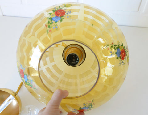 Vintage Mid-Century Amber Glass Pendant Lamp | Floral Glass Chandelier | Retro Kitchen Ceiling Light | Yugoslavia 1950s–60s