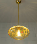Vintage Mid-Century Amber Glass Pendant Lamp | Floral Glass Chandelier | Retro Kitchen Ceiling Light | Yugoslavia 1950s–60s