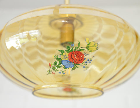 Vintage Mid-Century Amber Glass Pendant Lamp | Floral Glass Chandelier | Retro Kitchen Ceiling Light | Yugoslavia 1950s–60s