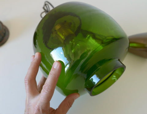 Vintage Green Glass Pendant Light, Mid Century Hanging Lamp, Yugoslavia 1970s