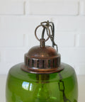 Vintage Green Glass Pendant Light, Mid Century Hanging Lamp, Yugoslavia 1970s