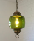 Vintage Green Glass Pendant Light, Mid Century Hanging Lamp, Yugoslavia 1970s