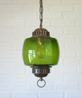 Vintage Green Glass Pendant Light, Mid Century Hanging Lamp, Yugoslavia 1970s