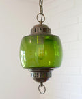 Vintage Green Glass Pendant Light, Mid Century Hanging Lamp, Yugoslavia 1970s