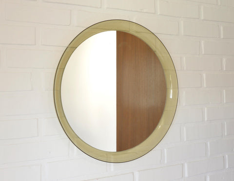 Space Age Guzzini Meblo Round Mirror – Mid Century Modern Smoked Acrylic Yugoslavia
