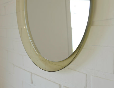 Space Age Guzzini Meblo Round Mirror – Mid Century Modern Smoked Acrylic Yugoslavia