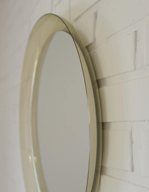 Space Age Guzzini Meblo Round Mirror – Mid Century Modern Smoked Acrylic Yugoslavia