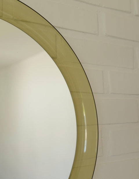 Space Age Guzzini Meblo Round Mirror – Mid Century Modern Smoked Acrylic Yugoslavia