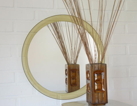 Space Age Guzzini Meblo Round Mirror – Mid Century Modern Smoked Acrylic Yugoslavia