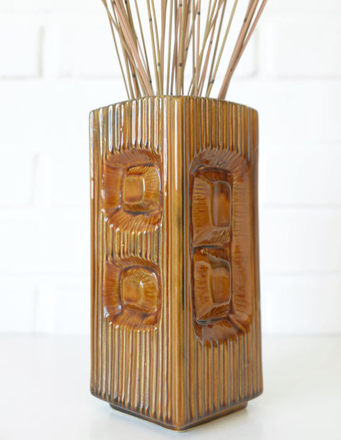 Vintage KIL Ceramic Flower Vase, 1970s Slovenia Yugoslavia, Mid Century Modern Retro Brown Pottery Vase