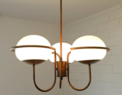 Vintage Copper Pendant Light with Milky Glass Globes – Mid Century Hanging Lamp