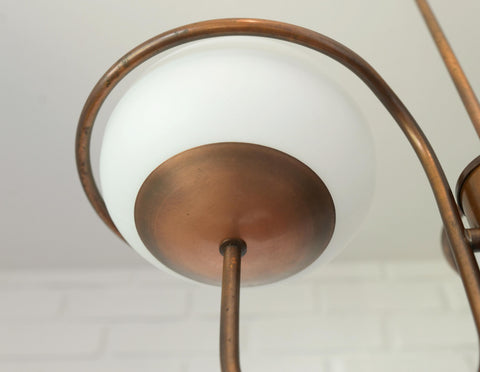 Vintage Copper Pendant Light with Milky Glass Globes – Mid Century Hanging Lamp