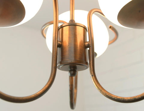Vintage Copper Pendant Light with Milky Glass Globes – Mid Century Hanging Lamp