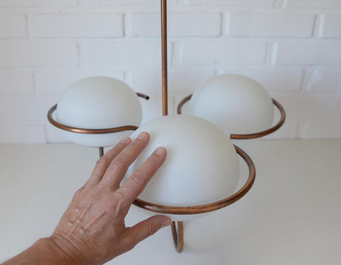 Vintage Copper Pendant Light with Milky Glass Globes – Mid Century Hanging Lamp