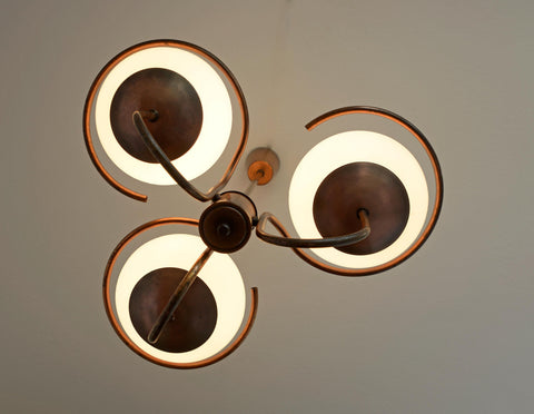 Vintage Copper Pendant Light with Milky Glass Globes – Mid Century Hanging Lamp