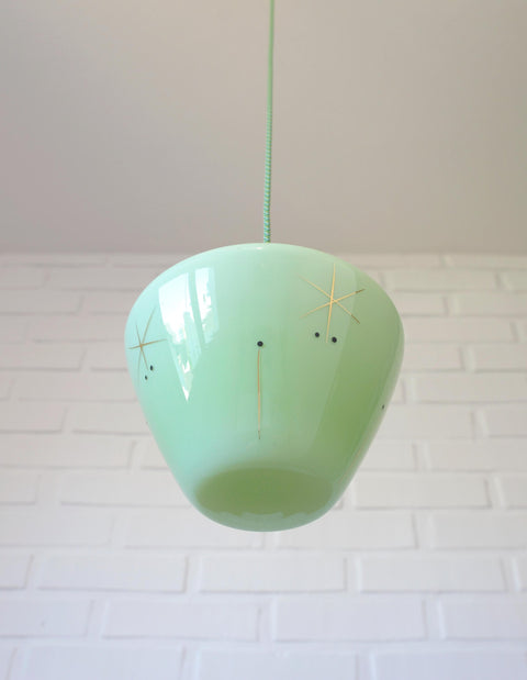 Vintage Space Age Mint Green Opaline Glass Pendant Light | Mid-Century Modern | Hand-Blown Glass | Brass Redesign