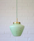 Vintage Space Age Mint Green Opaline Glass Pendant Light | Mid-Century Modern | Hand-Blown Glass | Brass Redesign
