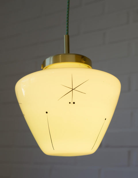 Vintage Space Age Mint Green Opaline Glass Pendant Light | Mid-Century Modern | Hand-Blown Glass | Brass Redesign