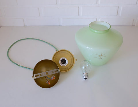Vintage Space Age Mint Green Opaline Glass Pendant Light | Mid-Century Modern | Hand-Blown Glass | Brass Redesign