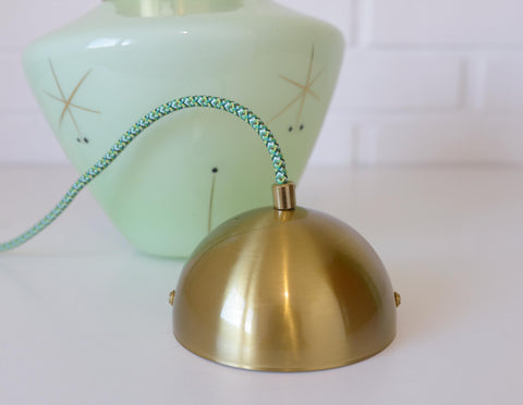 Vintage Space Age Mint Green Opaline Glass Pendant Light | Mid-Century Modern | Hand-Blown Glass | Brass Redesign