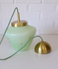 Vintage Space Age Mint Green Opaline Glass Pendant Light | Mid-Century Modern | Hand-Blown Glass | Brass Redesign