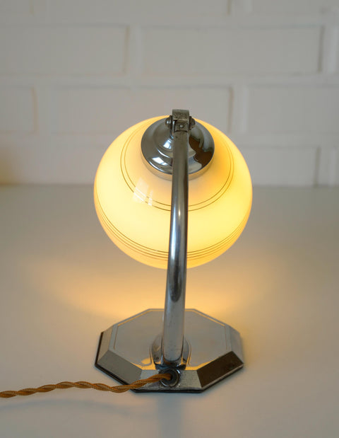 Restored Art Deco Table & Wall Lamp | Beige Hand-Blown Glass | Chrome Wall Light | 1930s–1940s | Fully Rewired | Rare Bauhaus Style