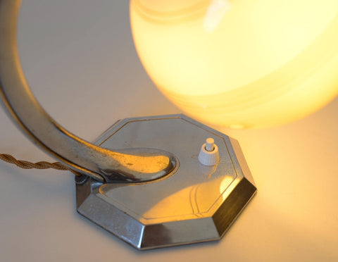 Restored Art Deco Table & Wall Lamp | Beige Hand-Blown Glass | Chrome Wall Light | 1930s–1940s | Fully Rewired | Rare Bauhaus Style