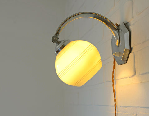Restored Art Deco Table & Wall Lamp | Beige Hand-Blown Glass | Chrome Wall Light | 1930s–1940s | Fully Rewired | Rare Bauhaus Style