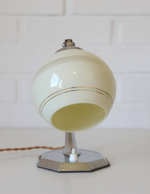 Restored Art Deco Table & Wall Lamp | Beige Hand-Blown Glass | Chrome Wall Light | 1930s–1940s | Fully Rewired | Rare Bauhaus Style