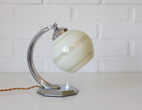 Restored Art Deco Table & Wall Lamp | Beige Hand-Blown Glass | Chrome Wall Light | 1930s–1940s | Fully Rewired | Rare Bauhaus Style