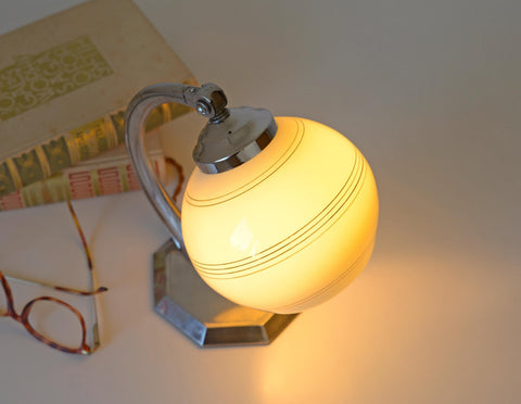 Restored Art Deco Table & Wall Lamp | Beige Hand-Blown Glass | Chrome Wall Light | 1930s–1940s | Fully Rewired | Rare Bauhaus Style