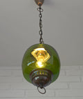 Vintage Green Glass Pendant Light, Mid Century Hanging Lamp, Yugoslavia 1970s