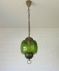 Vintage Green Glass Pendant Light, Mid Century Hanging Lamp, Yugoslavia 1970s