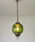 Vintage Green Glass Pendant Light, Mid Century Hanging Lamp, Yugoslavia 1970s
