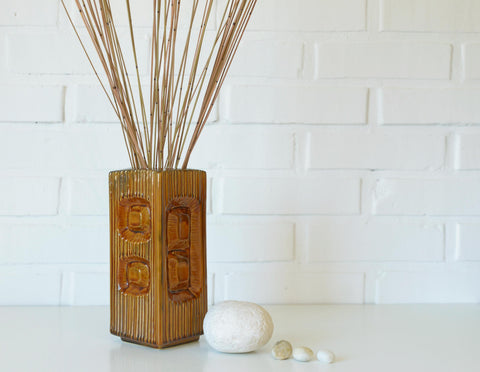 Vintage KIL Ceramic Flower Vase, 1970s Slovenia Yugoslavia, Mid Century Modern Retro Brown Pottery Vase