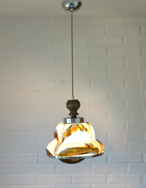 Vintage Murano Style Pendant Light | Hand-Blown Opaline Glass | Mazzega Style | Mid-Century Modern | Restored Yugoslav Chandelier