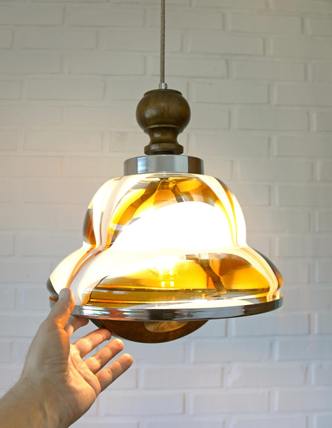 Vintage Murano Style Pendant Light | Hand-Blown Opaline Glass | Mazzega Style | Mid-Century Modern | Restored Yugoslav Chandelier