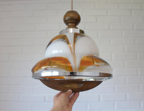 Vintage Murano Style Pendant Light | Hand-Blown Opaline Glass | Mazzega Style | Mid-Century Modern | Restored Yugoslav Chandelier