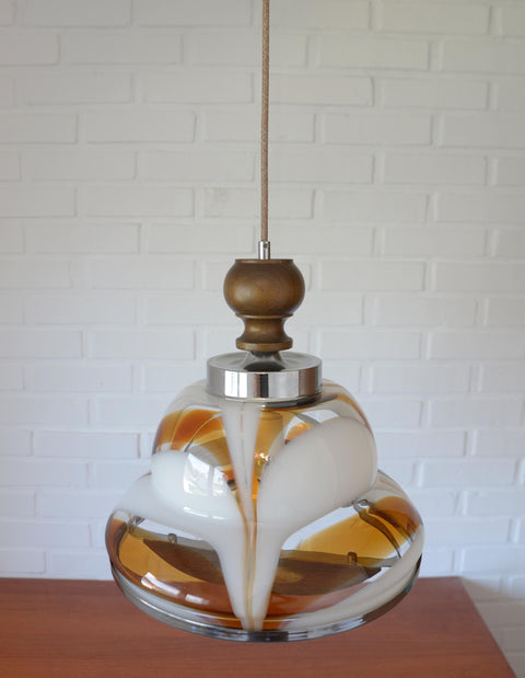 Vintage Murano Style Pendant Light | Hand-Blown Opaline Glass | Mazzega Style | Mid-Century Modern | Restored Yugoslav Chandelier