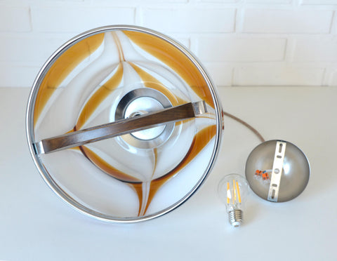 Vintage Murano Style Pendant Light | Hand-Blown Opaline Glass | Mazzega Style | Mid-Century Modern | Restored Yugoslav Chandelier