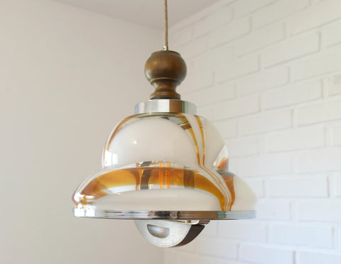 Vintage Murano Style Pendant Light | Hand-Blown Opaline Glass | Mazzega Style | Mid-Century Modern | Restored Yugoslav Chandelier