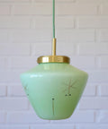 Vintage Space Age Mint Green Opaline Glass Pendant Light | Mid-Century Modern | Hand-Blown Glass | Brass Redesign