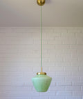 Vintage Space Age Mint Green Opaline Glass Pendant Light | Mid-Century Modern | Hand-Blown Glass | Brass Redesign