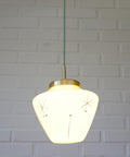 Vintage Space Age Mint Green Opaline Glass Pendant Light | Mid-Century Modern | Hand-Blown Glass | Brass Redesign